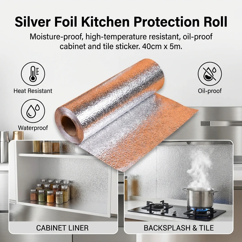 Aluminum Foil Silver Orange Peel Texture Moisture Resistance Cabinet Sticker Waterproof Oil Resistant Kitchen Tile Decoration