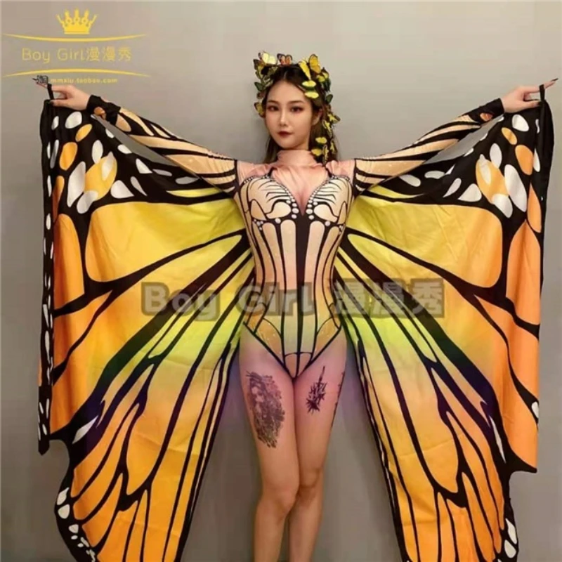 New Butterfly Jumpsuit For Women Adult Model Catwalk Show Costumes Nightclub Female Singer Gogo Dancer Pole Dance Bodysuit Set