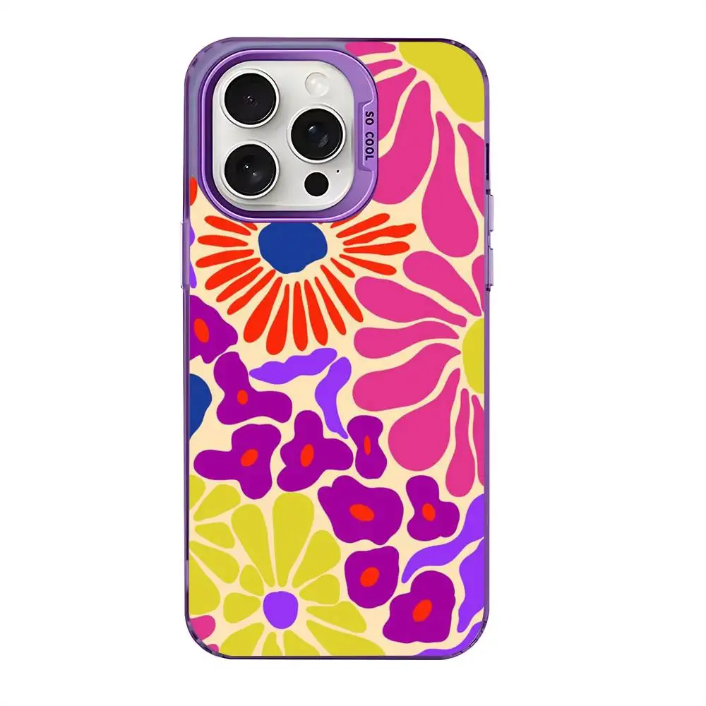 Coque de téléphone avec peinture florale, étui pour iPhone 16 15 14 13 12 11 Pro Max blanc violet mat Laser métallique Aurora Funda