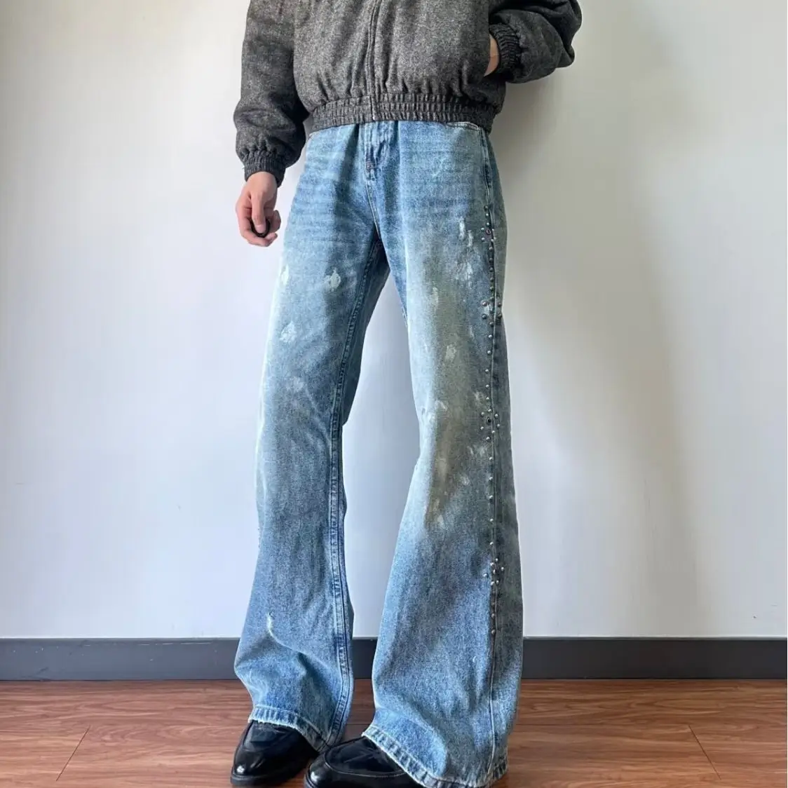 Men's Splashing Ink Stains Jeans Casual Pants Wide Legs Sweatpants Cool Boy Summer Bottom Male High Waist Unisex Baggy Trousers
