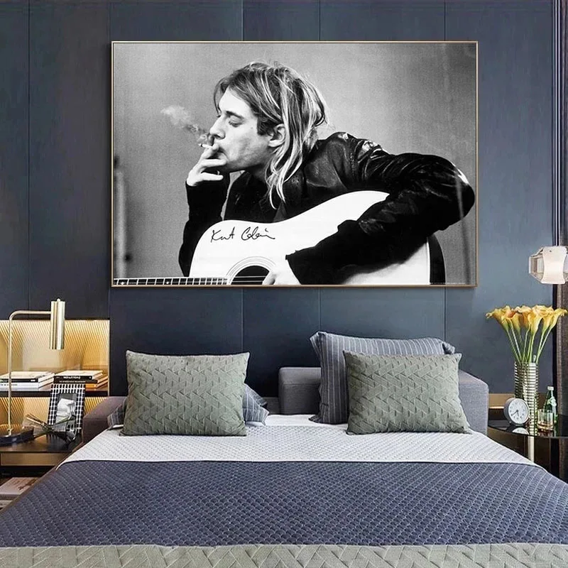 

Kurt Cobain Rock Music Band Poster and Prints Music Singer Star Canvas Painting Wall Art Picture for Living Room Decoration