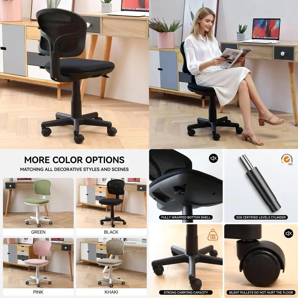 

Ergonomic Swivel Chair with Lumbar Support for Small Spaces: Rolling Computer Desk Chair, Suitable for Home Office, Bedroom, Stu