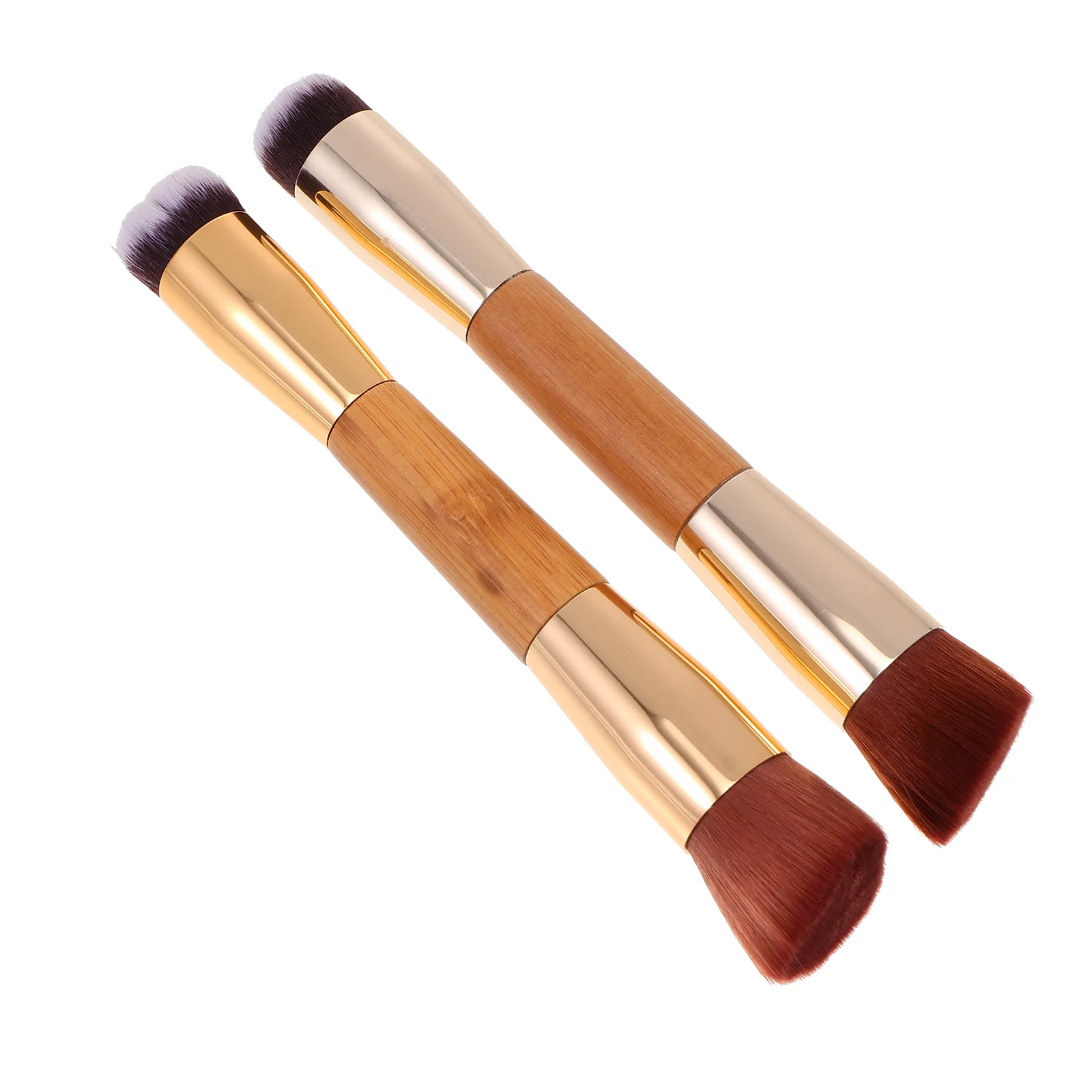 2 Pcs Double Sided Makeup Brush Dual Ended Powder Liquid Blush for Golden Corrugated Silk Nylon Wool High-density