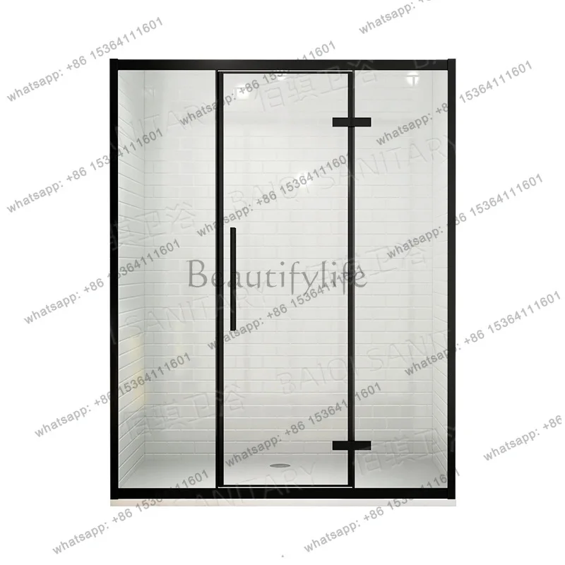 

Household square swing door shower room bathroom partition black frame glass door