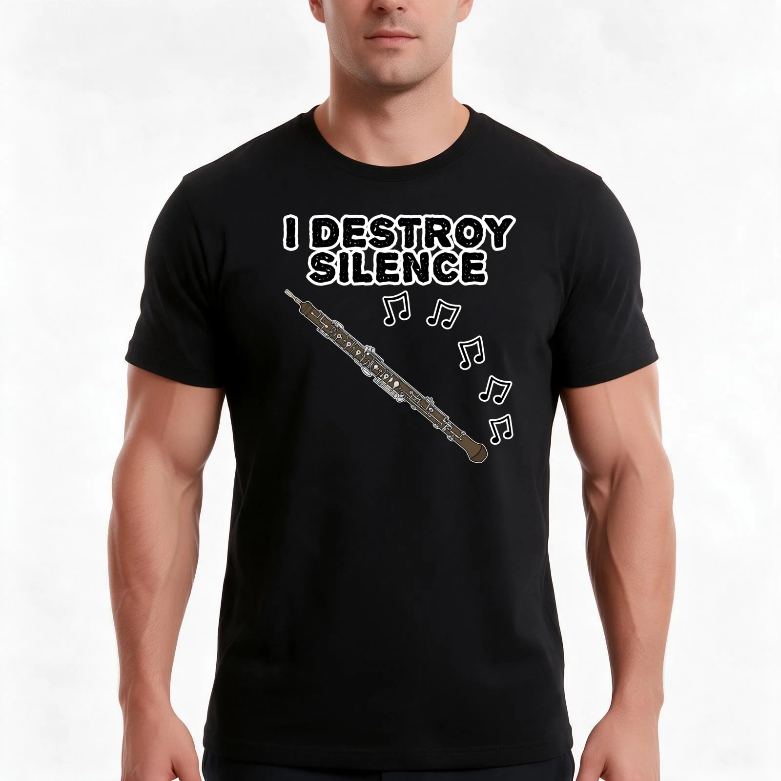 Oboe, I Destroy Silence, Oboist Woodwind Musician T-Shirt, Summer Casual Cotton Tee, Oversized Streetwear Tops, Unisex Men Women