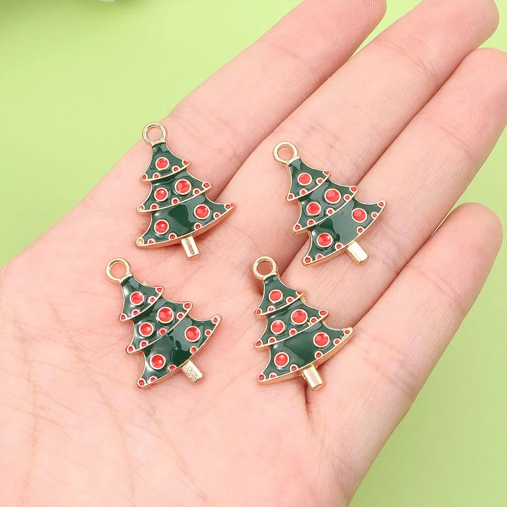 3/11/22 Buah Liontin Berbentuk Pohon Natal Enamel Hijau, Digunakan untuk Gelang DIY, Kalung, Anting, Aksesori Rantai Pergelangan Kaki