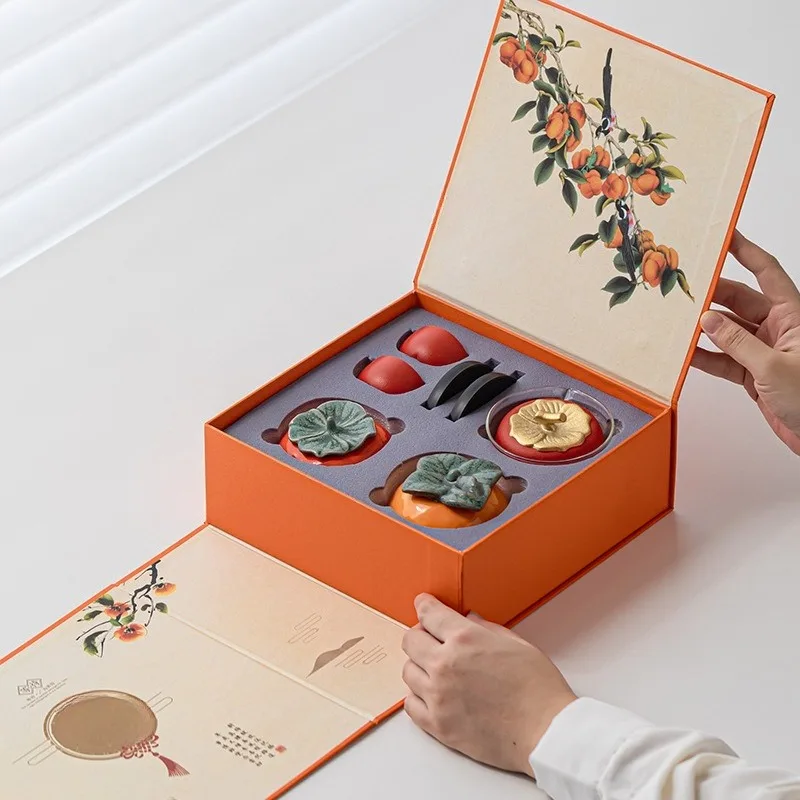 

Creative Persimmon Ruyi Travel Tea Set Ceramic Gift Box for Elder Customers Father Birthday Gifts