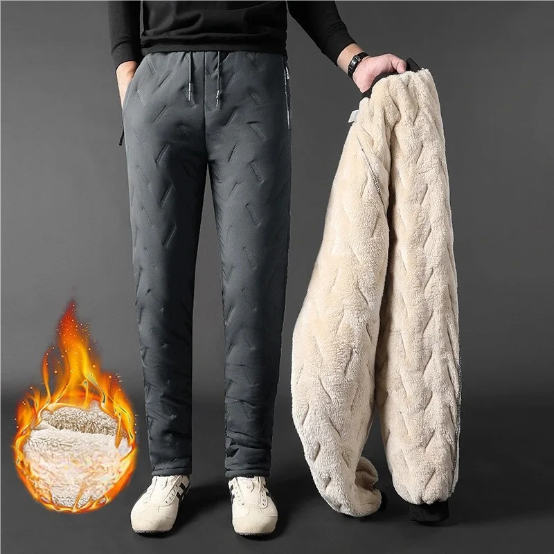 

Men's Winter Thickened Large Size Casual Pants Lamb Velvet Lined Straight Leg Cuffed Warm Outerwear Loose Fit Casual Trousers