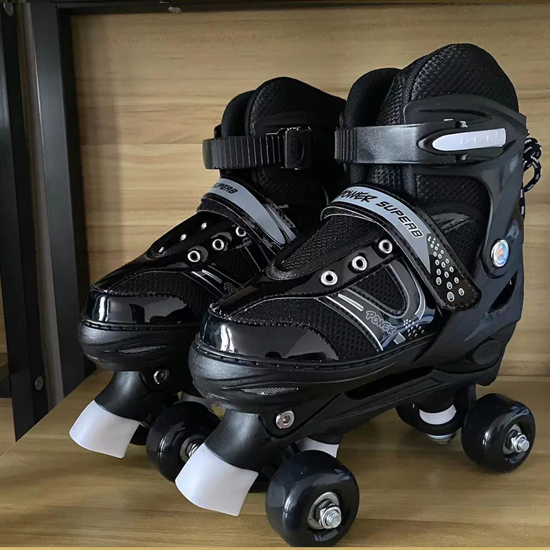 Adjusted Boys Girls Kids Children Roller Skates Shoes Patines 2 Row Line Sliding Adjustable Quad Sneakers PU Flashing 4 Wheels