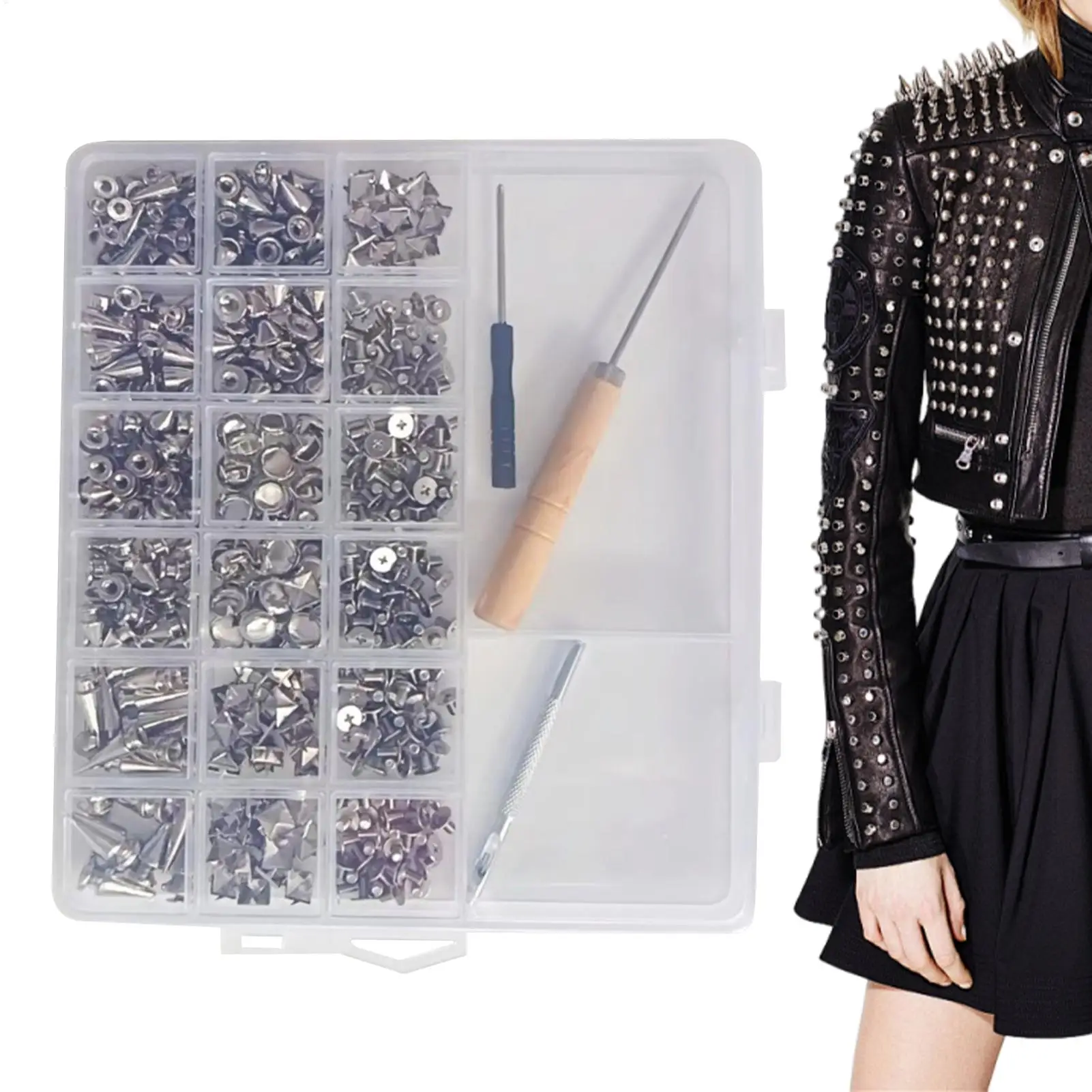 

Панк-шпильки 455 шт. Товары ручной работы в стиле панк, 11 размеров, заклепки для одежды из цинкового сплава для готического пояса, шляпы, брюки, большая сумка, ошейник для домашних животных