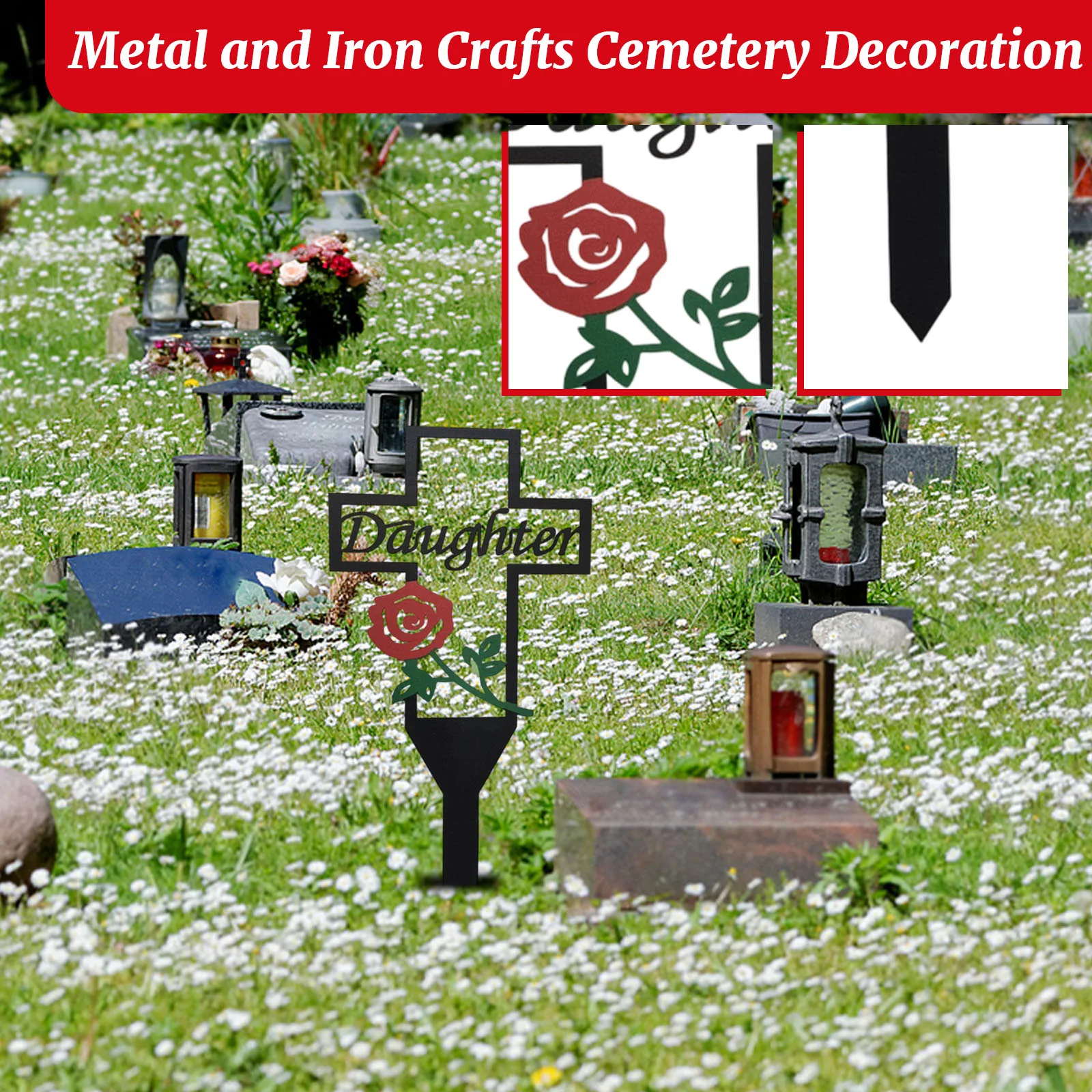 Metal Cemetery Decoration for Lawns Outdoor Grave Tomb Memorial Garden Stake Wrought Iron Craft Ground Stake Party Decoration - view 5