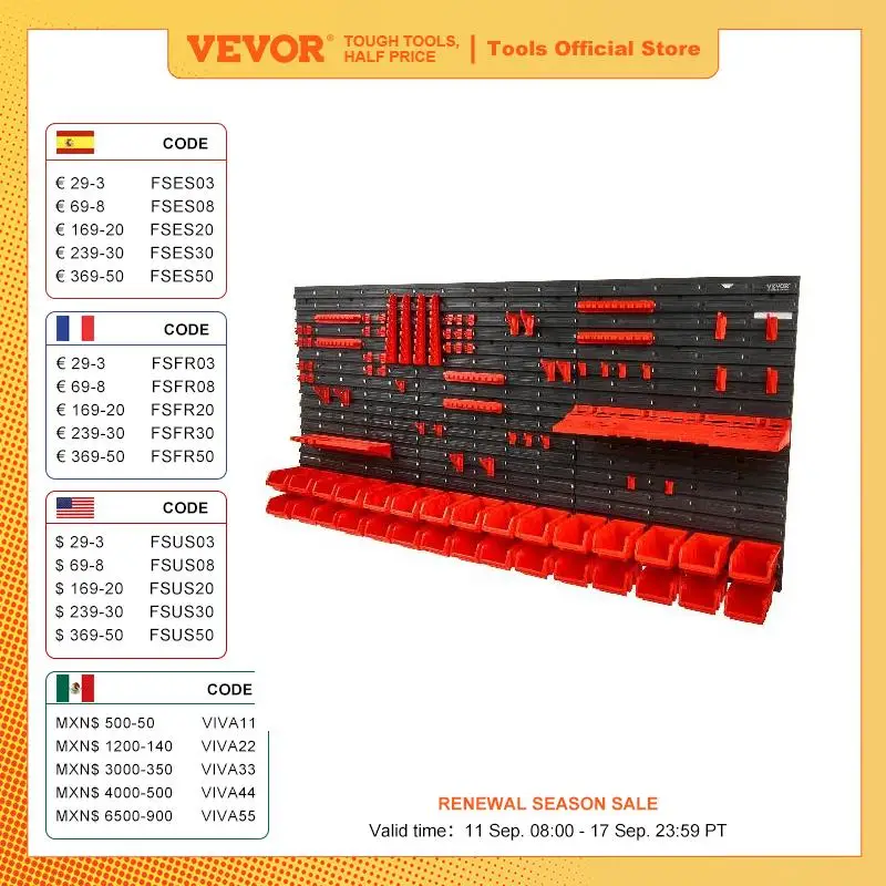 

Настенные контейнеры для хранения VEVOR, 30/48 банок, органайзер для деталей, гаражный органайзер с настенными панелями, крючки, пластиковый магазин, инструмент для винтовых гвоздей