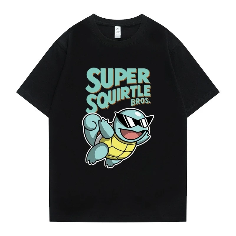Pokemon Squirtle Sunglasses Graphic Tee Men Oversized Cotton Tshirt Streetwear Harajuku Summer Casual Tops