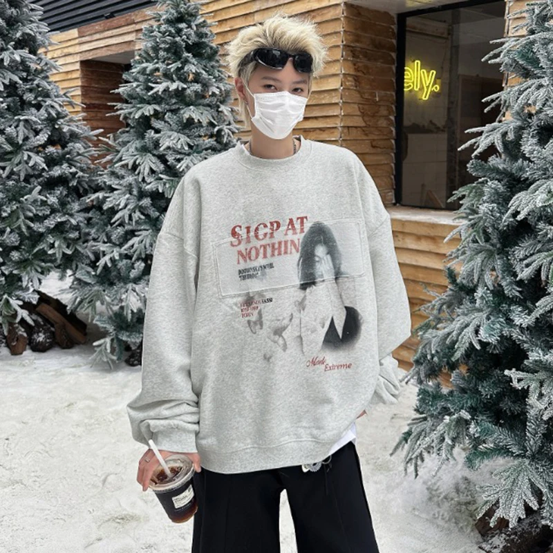 WTHT Trendy Men's Letter Print Contrast Colir High Street T-shirts Fashion 2025 Winter O-neck Long Sleeves Pullover Male 2A2557
