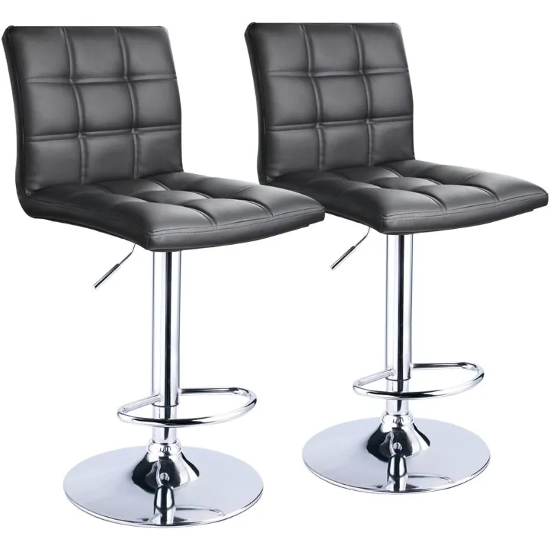 

Modern Square PU Leather Adjustable Bar Stools with Back, Set of 2, Counter Height Swivel Stool, Barstools for Kitchen Counter
