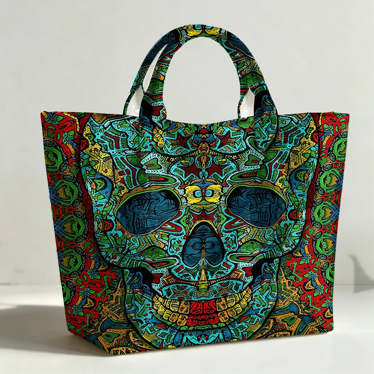 Psychedelic skull art PVC Tote Bag Waterproof Transparent Jelly Bag Beach Bag Tote Pouch Bow Handbags Storage Bag