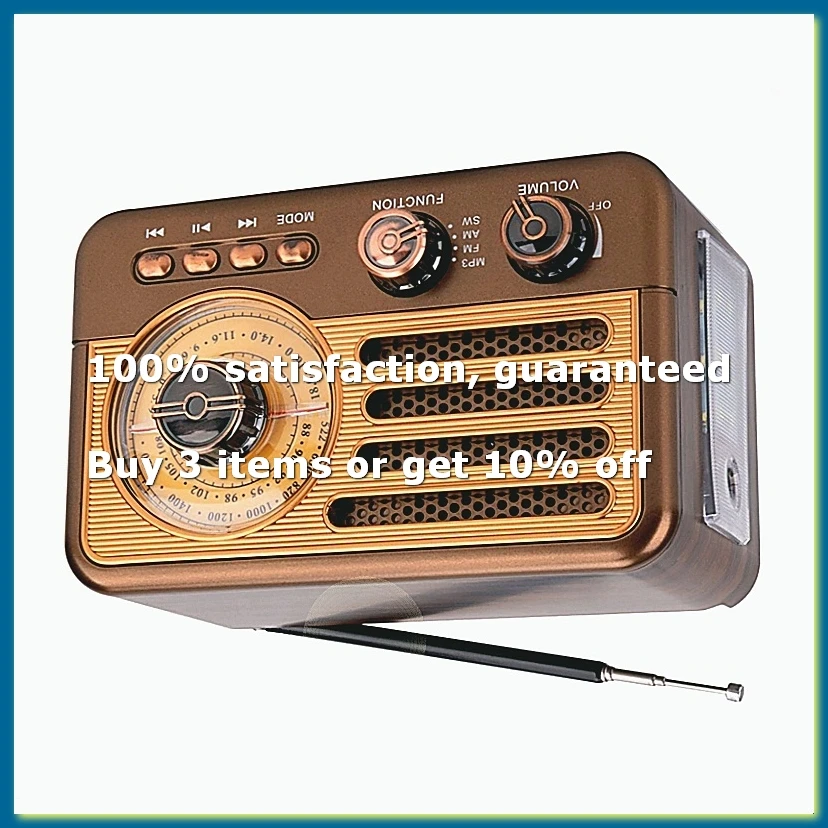 ●Portable Retro Radio Vintage Bluetooth Speaker FM/AM Radio Receiver with LED Flashlight, Supports TF Card, USB, AUX Play