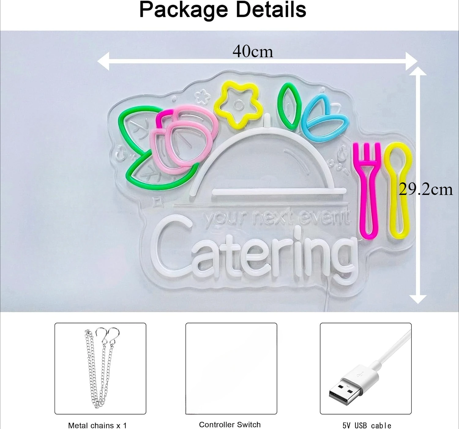 Catering Your Next Event Neon Sign LED Wall Art USB Powered Acrylic Food Glow Lamp Party Kitchen Restaurant Business Decor