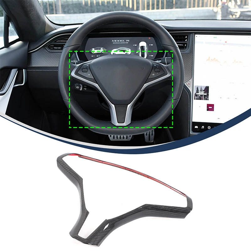 

For Tesla Model S 17-21 Real carbon fiber steering wheel decorative frame Car steering wheel decorative sticker Auto accessories