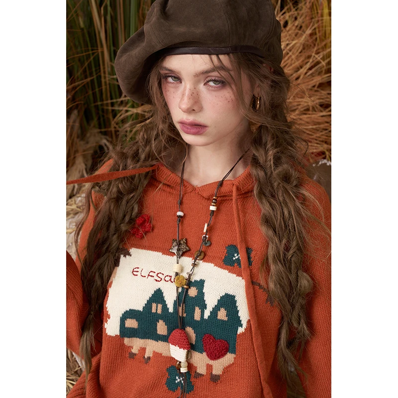 ELFSACK 2025 Maglione con cappuccio da donna con stampa mucca simpatico cartone animato casual invernale nuovi arrivi