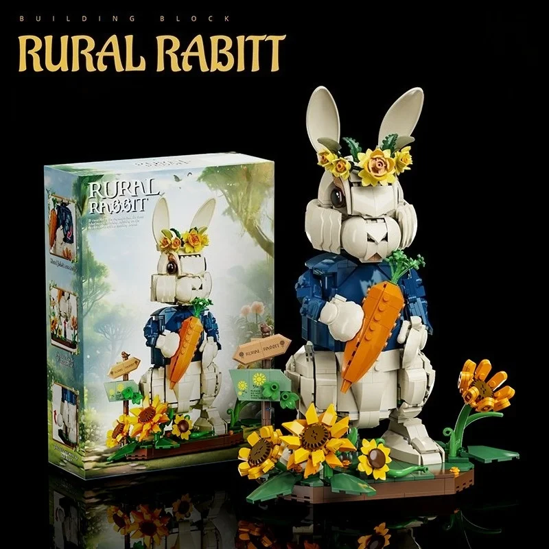 

Креативный конструктор из 1258 деталей: Фигурки животных в пасторальном стиле (кролики), декор для дома, деревенские цветы, игрушки-конструкторы с кроликами, подарок