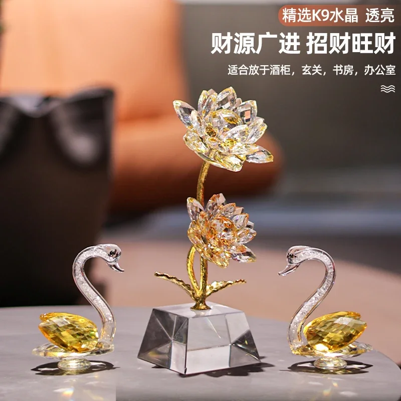 K9 Crystal Flower Lotus Desk Ornament Home Decoration Luxury High-end Home Housewarming Opening Gift Feng Shui