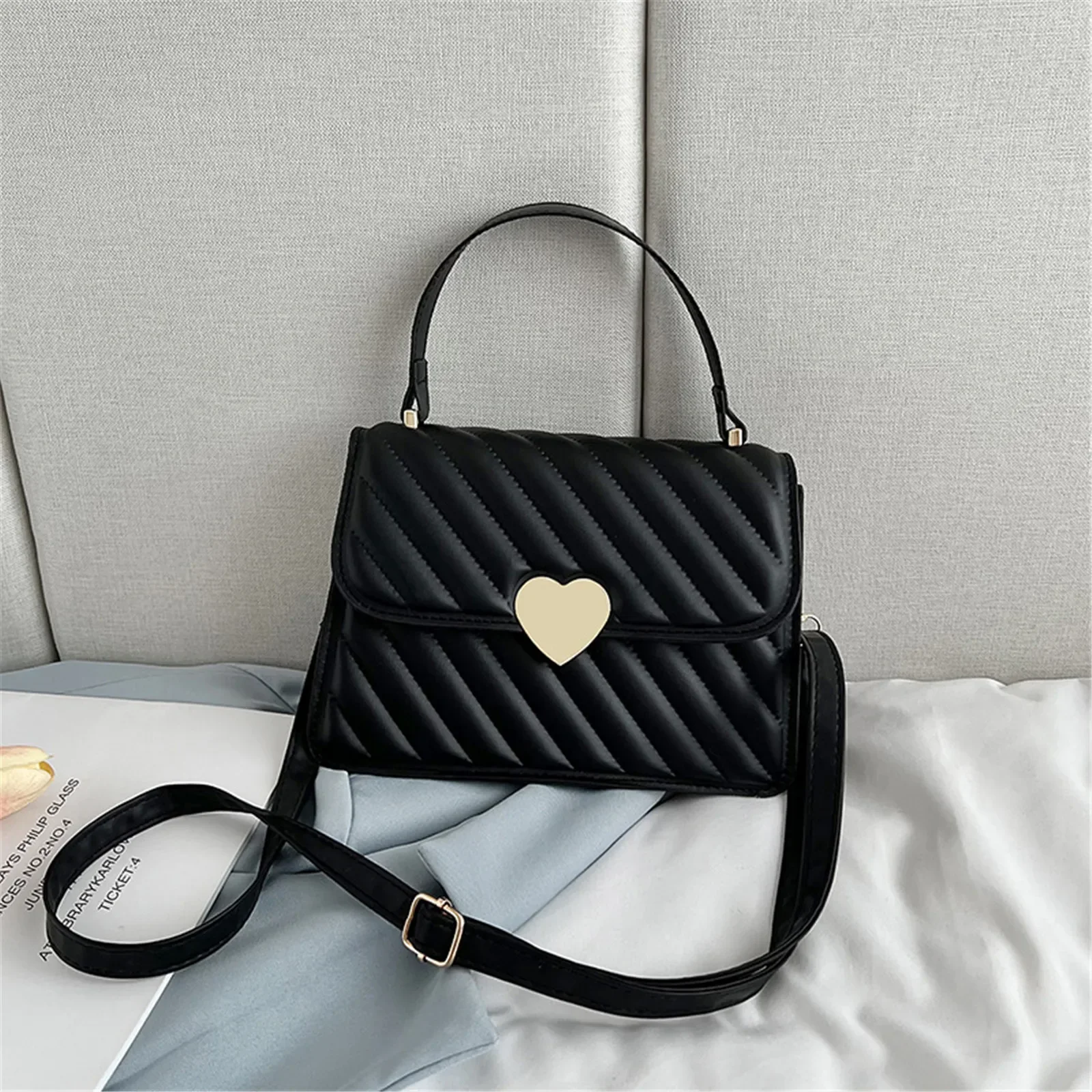 Love Handbag for Women Solid Color Indentation Cross-Body PU Leather Daily Outings Bags Large Capacity Crossbody Bag for Women