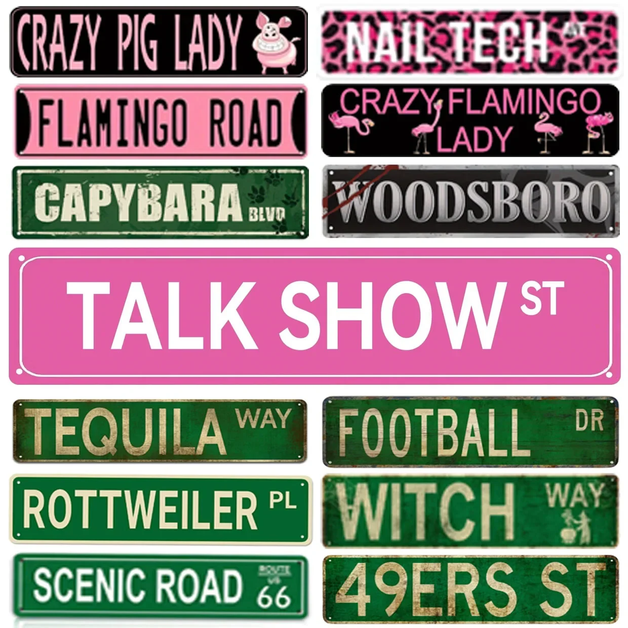 Decor Talk Show Flamingo Vintage Tin Signs Funny Street Metal Signs Country Road Sign for Home Wall Cafe Bar Man Cave Outdoor