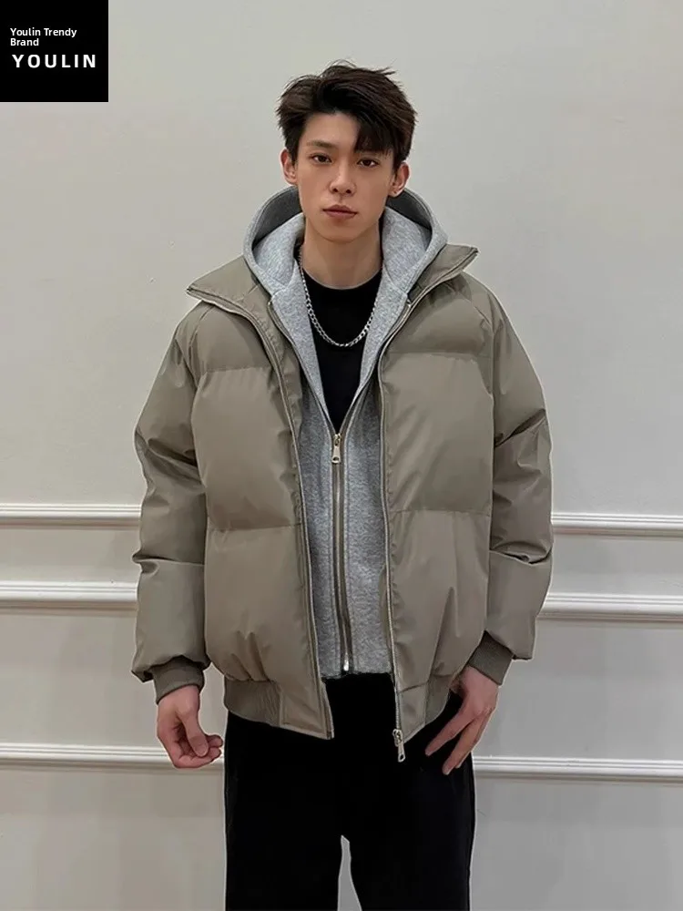 

Мужская зимняя куртка из искусственной кожи и хлопка с капюшоном, в стиле пэчворк, для молодежи