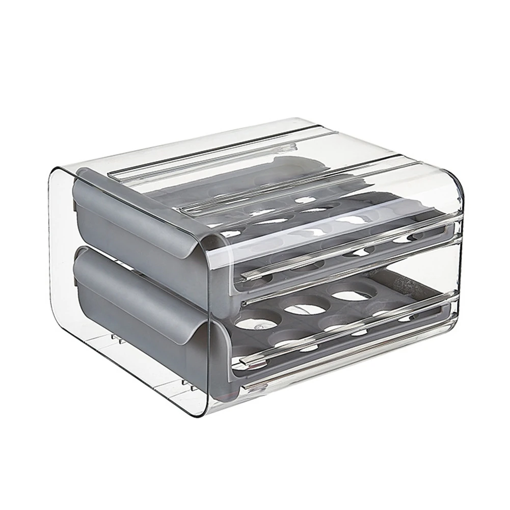 Drawer Type Egg Storage Box Refrigerator Fresh Keeping Egg Finishing Artifact Kitchen Large Capacity Egg Tray-Grey