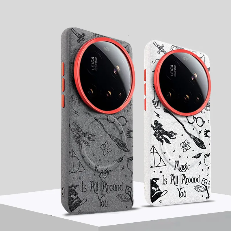 

Graffiti Pattern Case For Xiaomi 15 14 13 Pro Ultra Magsafe Metal Lens Protection Frame Anti-slip Grip Plain Leather Cover