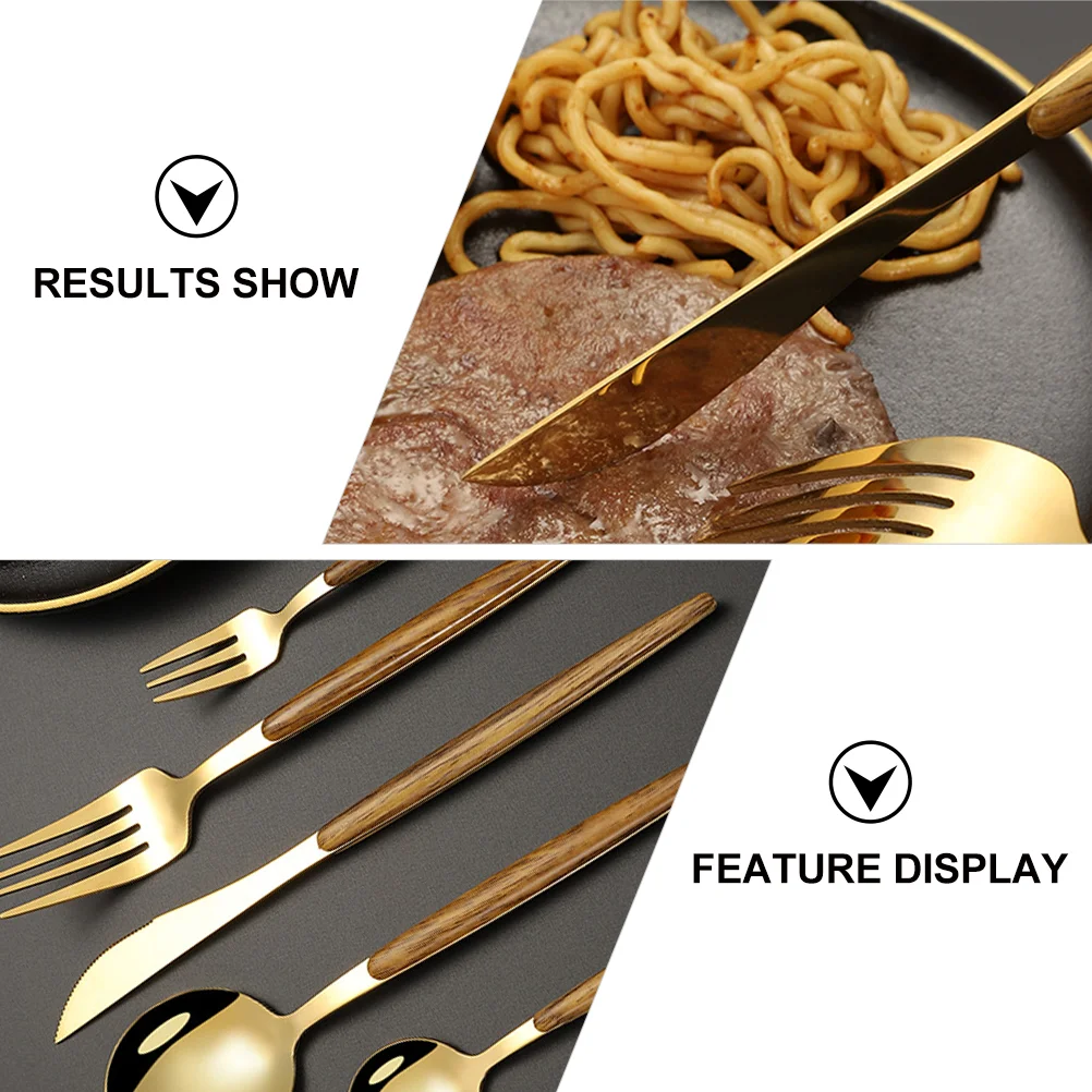 5 ชิ้นมีดช้อนส้อมชุดสแตนเลสสตีลไม้ Handle ช้อนส้อมบนโต๊ะอาหาร Flatware สไตล์นอร์ดิกเพื่อสุขภาพ