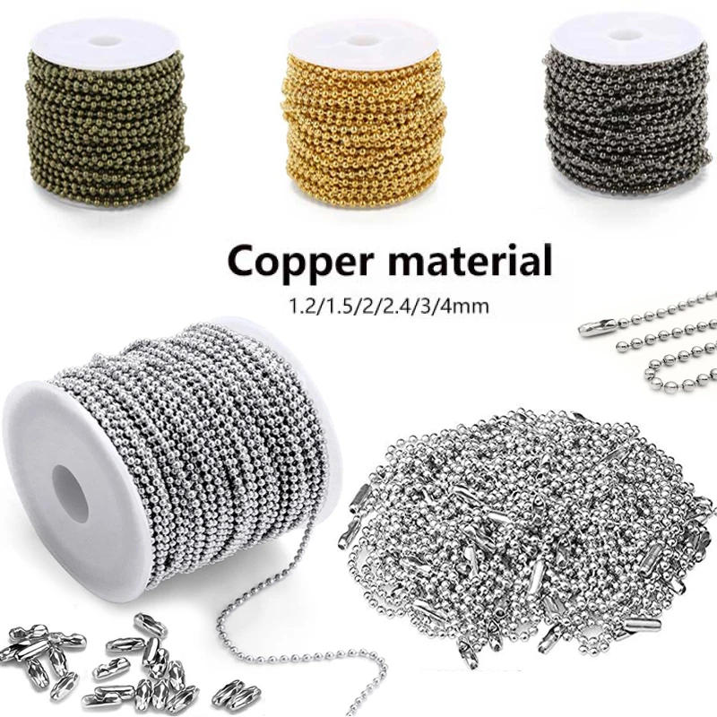 

5m coppers Ball Chain Bead Chain Beaded Necklace Chains for Jewelry Making Bracelet Silver Pull Chain Small Ball Bead Chain Roll