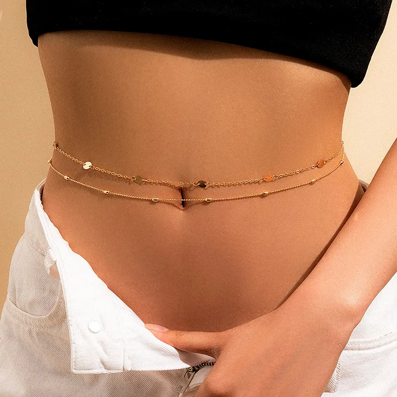 Sexy Body Jewelry Vintage Aesthetic Belly Chain Thin Beads Link Body Chain Waist Chain Belt Y2K Streetwear Summer Women Fashion