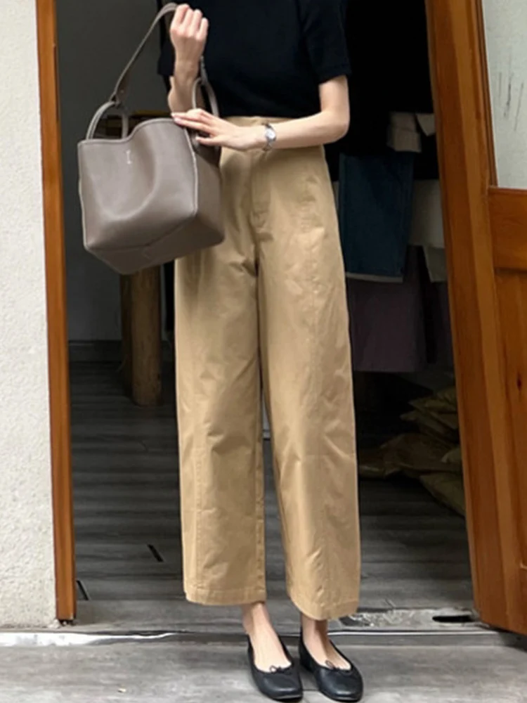 Summer White Slim Fit Suit Wide Leg Pants Women's Casual High Waist Straight Cut Loose Fit Nine Point Pants Commute Style