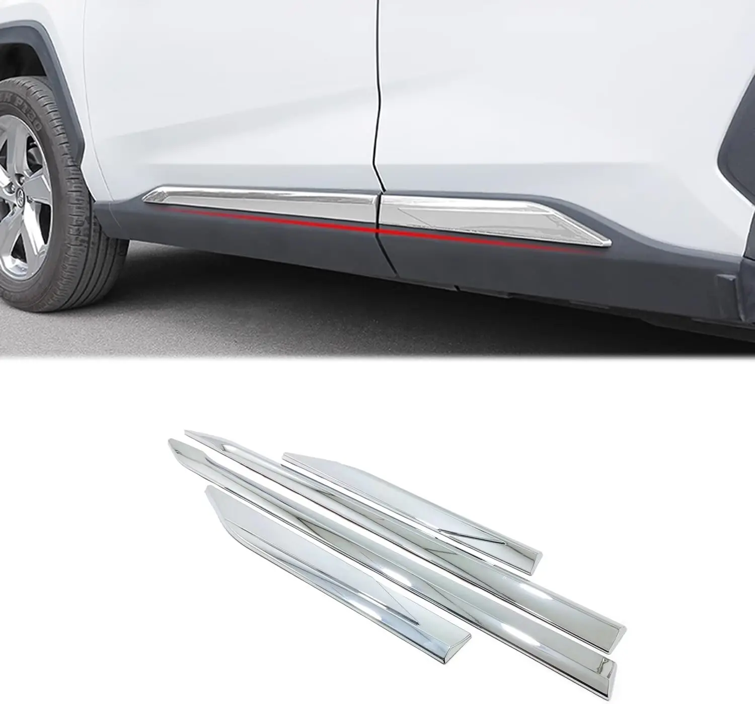 

Carbon Fiber Pattern ABS Door Body Side Skirt Molding Cover Trim 4PCS for Toyota RAV4 2019-2024