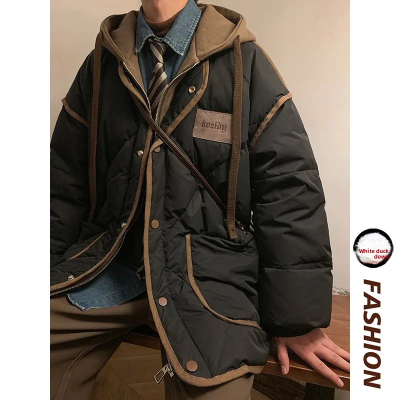 

Men's Puffer Jaet White Du down Loose Fit Thiened Winter Faion Urban Sle Youthful Outerwear Coat Regular Length