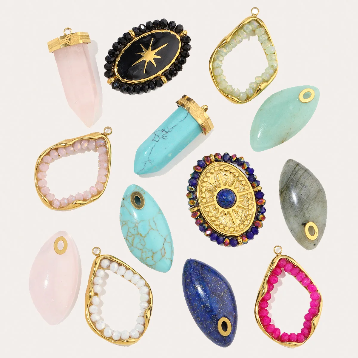 3pcs/Lot French Antique Waterdrop Natural Stone Stainless Steel Diy Charms Women  Lapis Lazuli Necklace Pendant Wholesale Jewelr