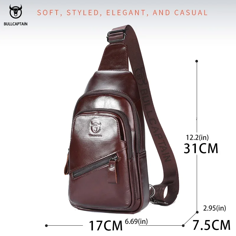 BULLCAPTAIN 2022 The Latest Men\'s Leather Chest Bag Large Capacity Casual Men\'s Messenger Bag Classic Leather Chest Bag XB 127