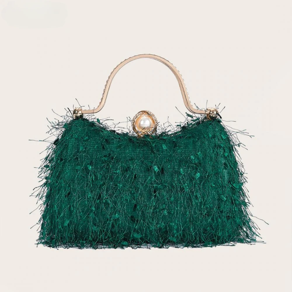 Tassel Evening Party Women Handbags Nylon Luxury Wedding Feather Female Clutch Elegant Feather Shoulder Crossbody Bag Green Bags