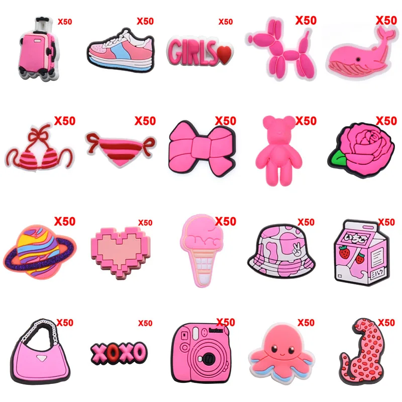 Bulk Pins for Crocs Charms Shoes Accessories Pink Dog Decoration Jeans Women Sandals Buckle Kids Favor Men Badges Boy Girl Gift