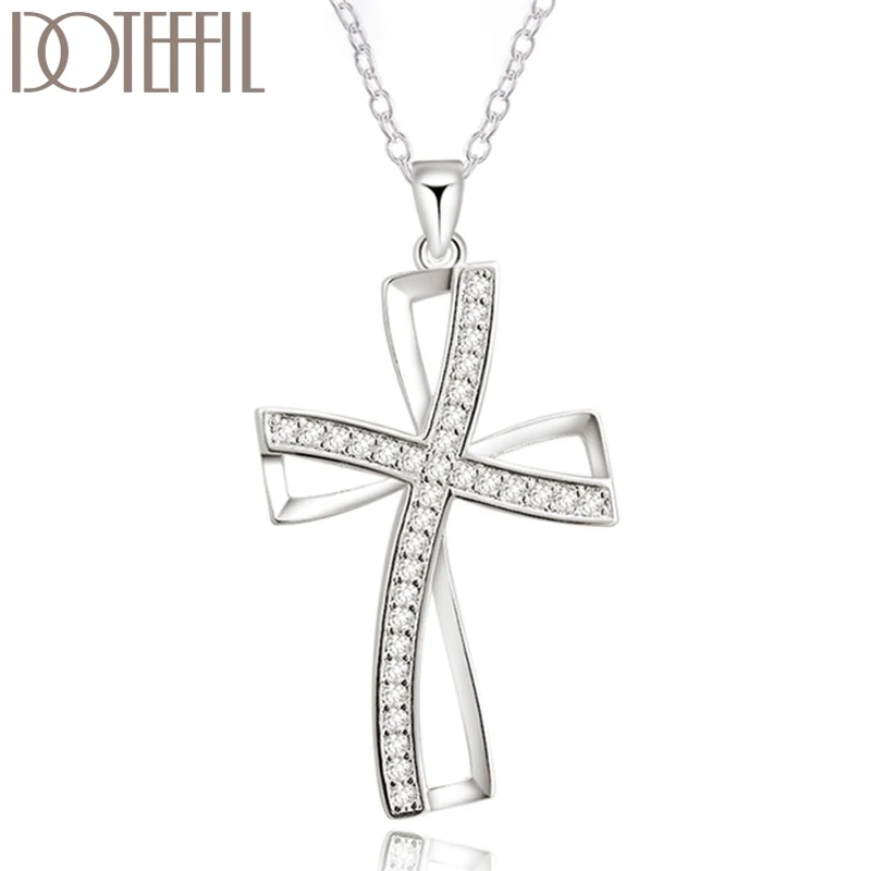 Neue silberne Farbe 18 Zoll aaa Zirkon elegante Kreuz Anhänger Halskette für Frauen Modeschmuck