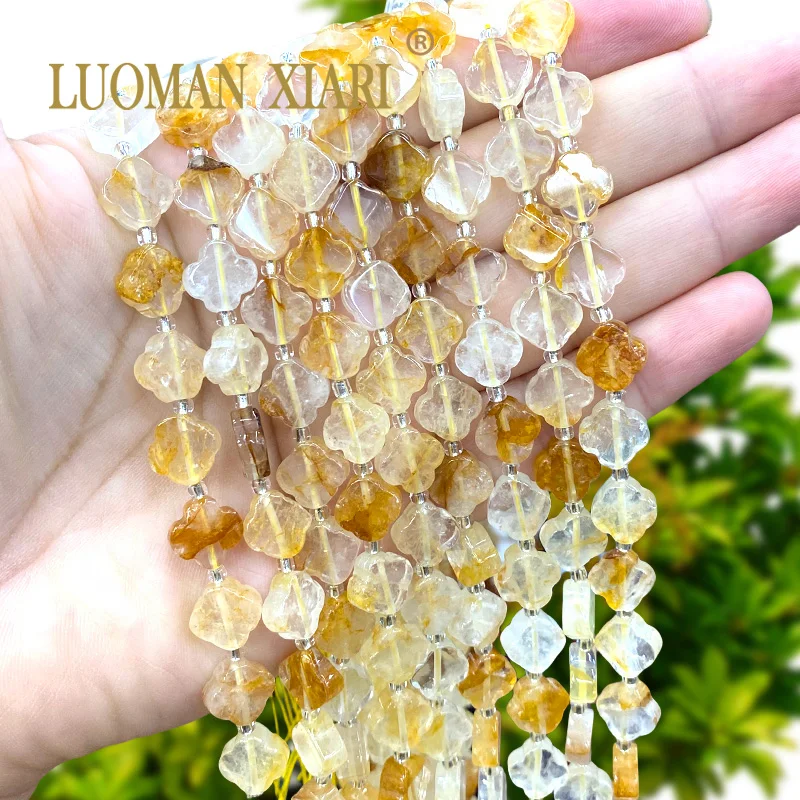 Natural Stone 11x11mm Flower Clover Yellow Flame Crystal Loose Spacer Beads for Jewelry Making Diy Bracelet Charms Accessories