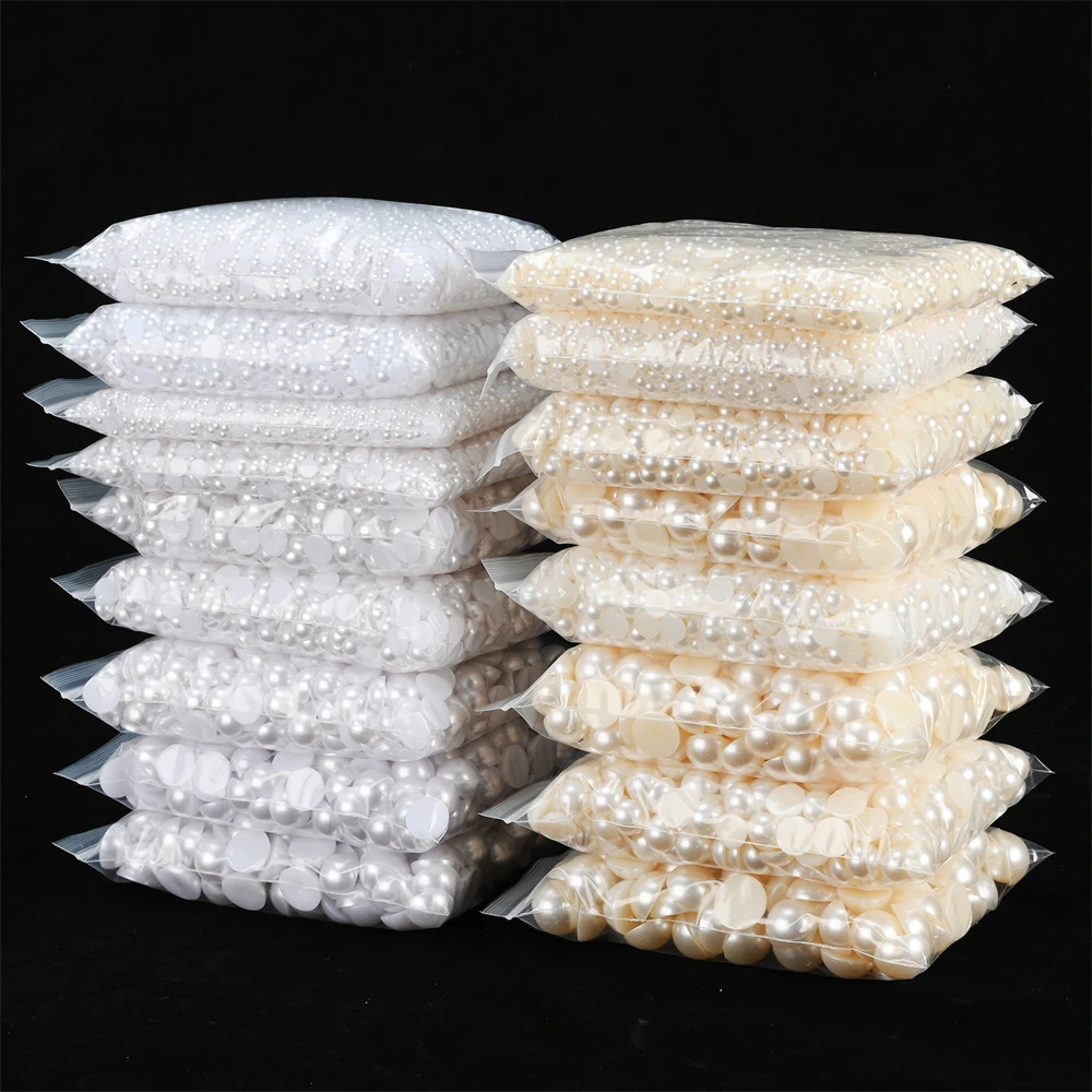 Cuentas de perlas de imitación de plástico Abs para decoración de uñas, abalorios semiredondos de reverso plano para manualidades, álbum de recortes, ropa, 1,5/2/3/4.5/6/8/10/20mm
