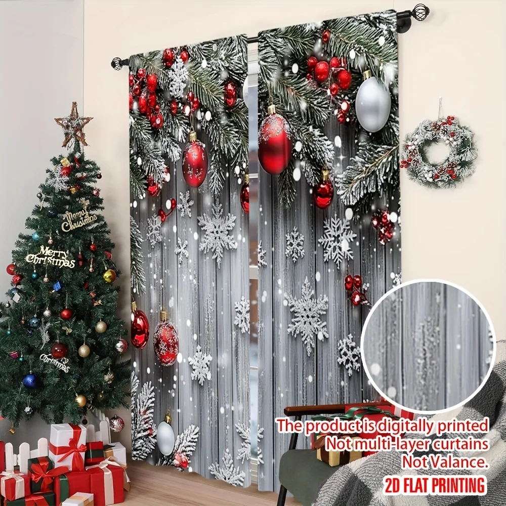 Christmas Holiday Curtains Printed Festive Decor Panels Winter Snow Flake Garland Design Curtain Window