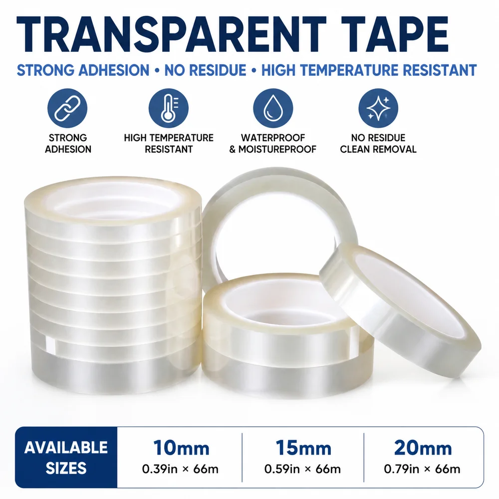 10mm Width Transparent Tape 66 Meters Waterproof Warning Marking Tape High Tack Non Marking Insulation Positioning Tape