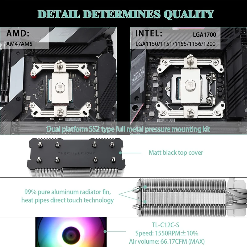 Thermalright vrah X 120 refined SE ARGB  4x6mm horko dýmka chapelle CPU vzduch chlazený radiátor, 120mm PWM fanoušek, podpora LGA1700/AM5