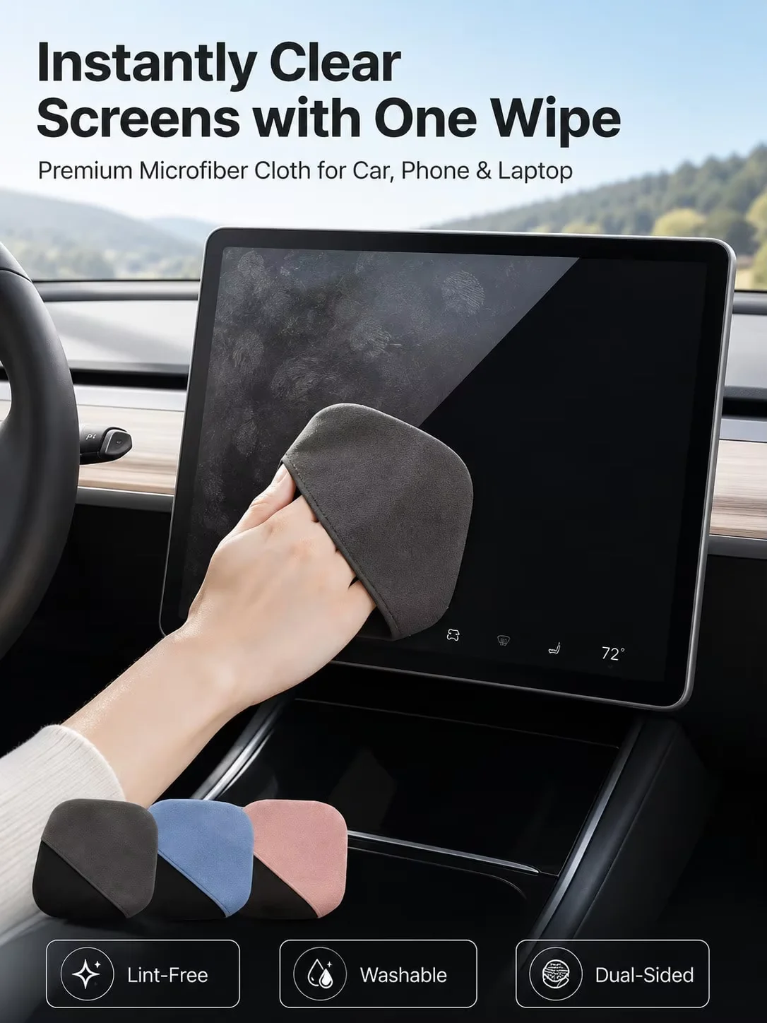 Microfiber Car Screen Cleaning Cloth Dual Sided Lint Free Washable Glass Towel for Auto Touch Screen Phone Laptop Dust Removal