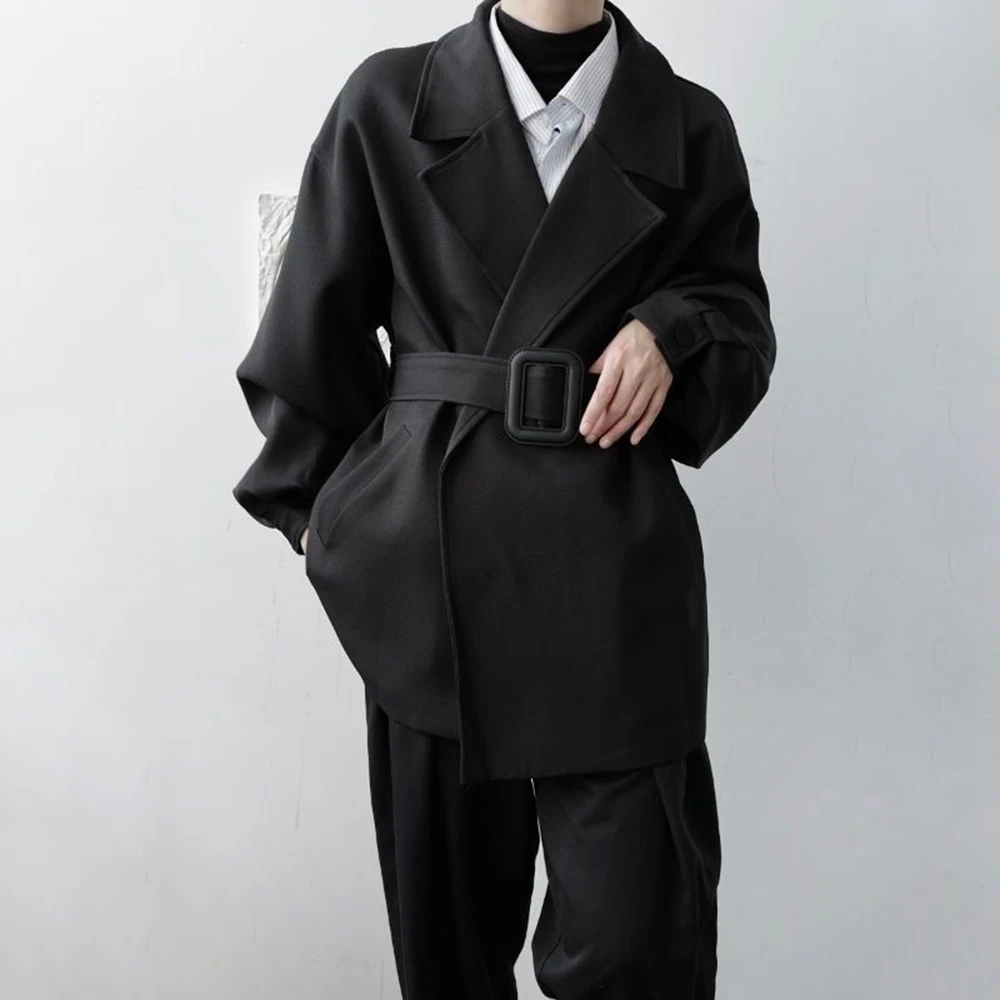 

2025 Winter Men's Solid Color Waist-Pinned Long-Sleeved Jacket American Retro Fashion Trendy High Street Casual Loose Men's Top