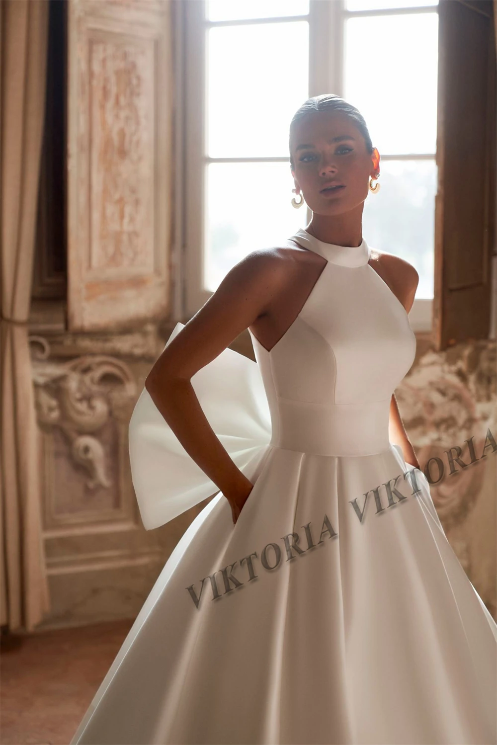 backless bow wedding dress Allure Bridals Fitted Bow Back Mikado Bridal Gown A1258